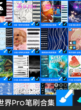 全套画世界画世界pro笔刷勾线水彩古风水墨漫画蕾丝画笔动物毛发