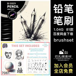81款素描绘画铅笔绘图画笔手绘涂鸦平板Procreate笔刷样式素材