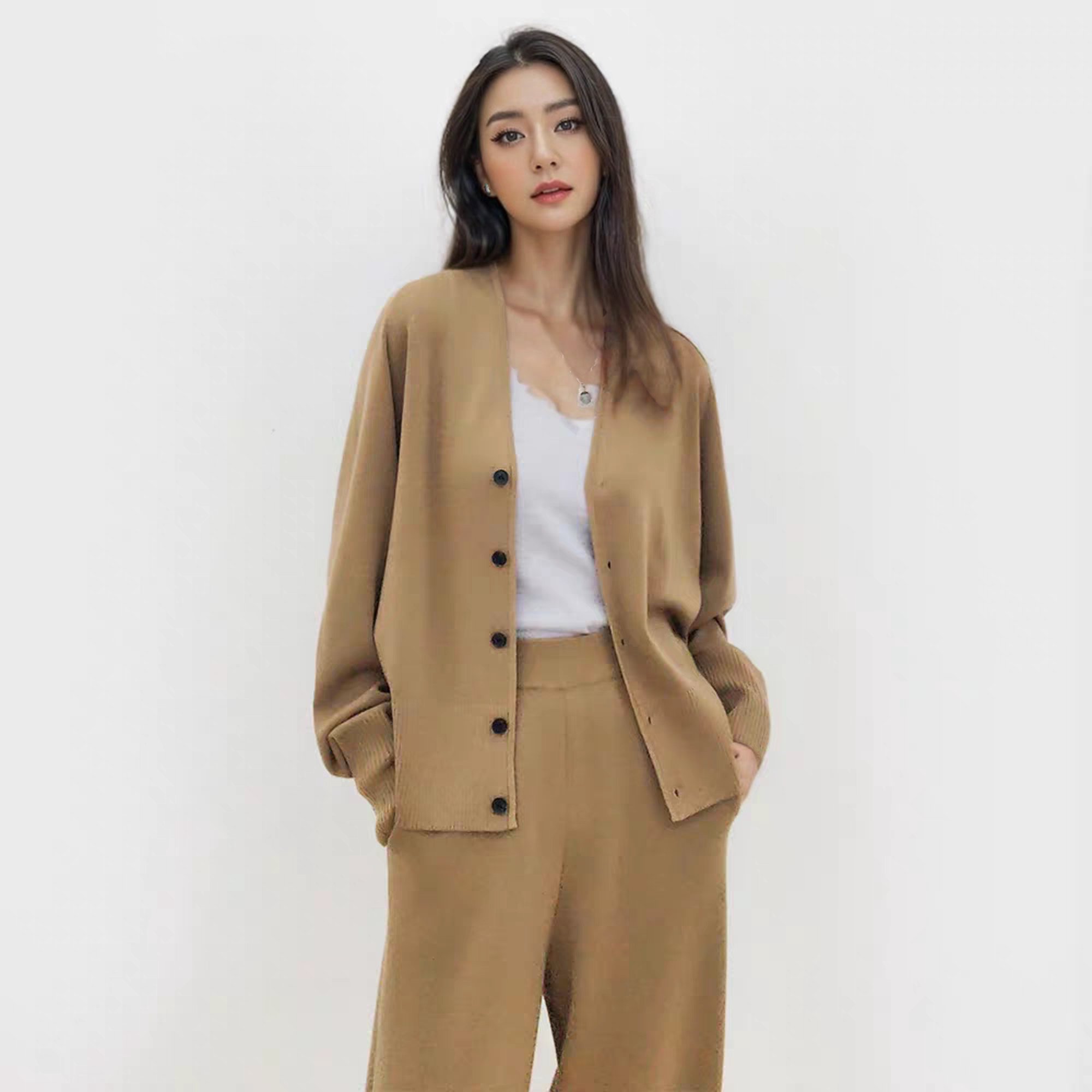 意大利精纺全羊毛V领针织开衫16针精纺羊毛针织女ji细美利奴外套