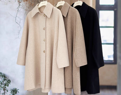 高端双面100%纯山羊绒大衣女短新款宽松秋冬小个子复古