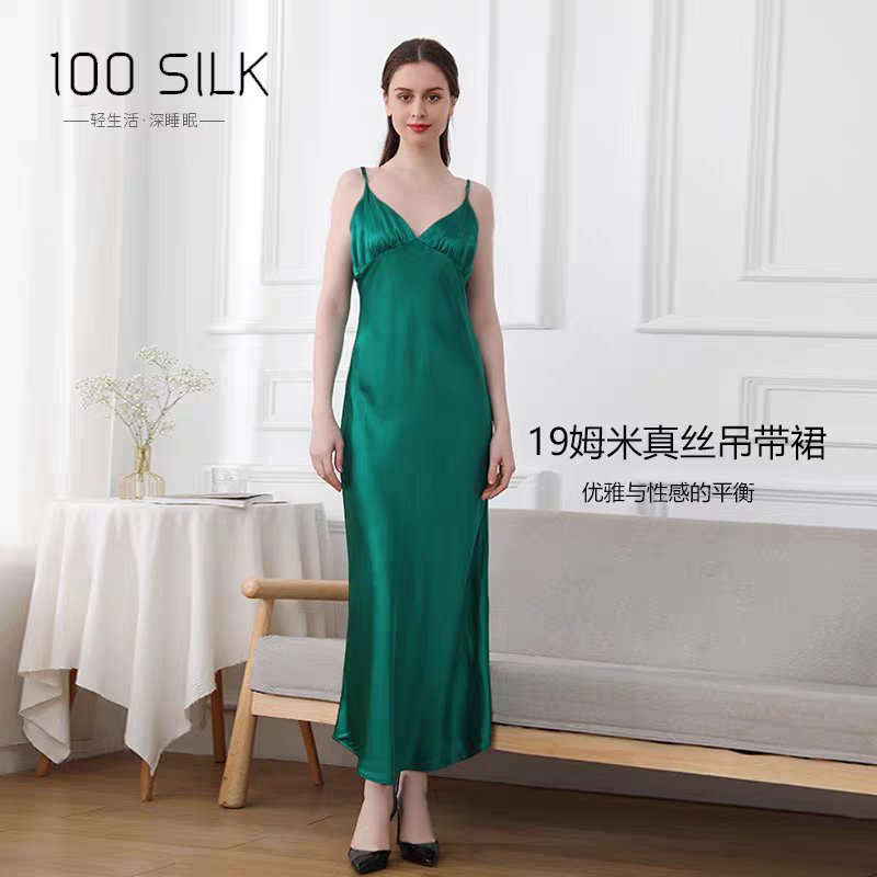 2024夏季新款19姆米吊带真丝睡裙女薄款大露背100%桑蚕丝绸家居服