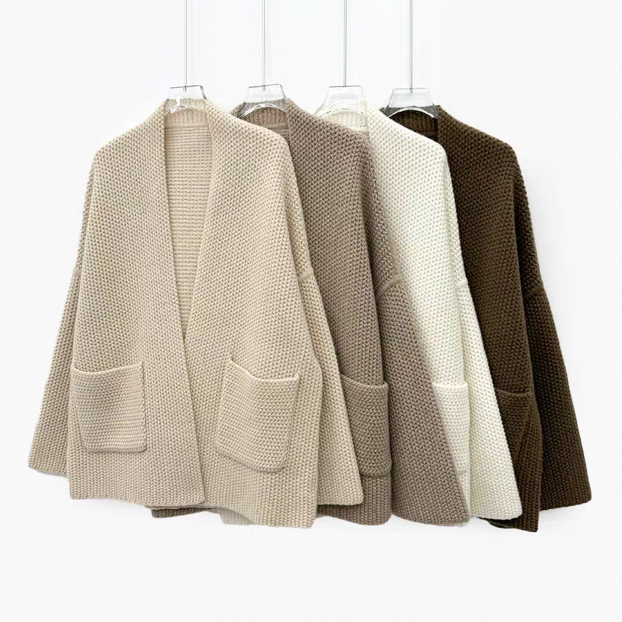 24KA197050/秋冬新款羊绒开衫女中长款针织大衣长袖慵懒风外套