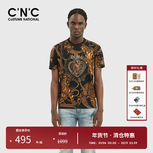 CNC品牌男装复古印花短袖男春夏新款时尚个性百搭休闲百搭圆领T恤