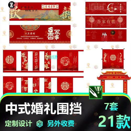 中式婚礼围挡背景照片墙源文件