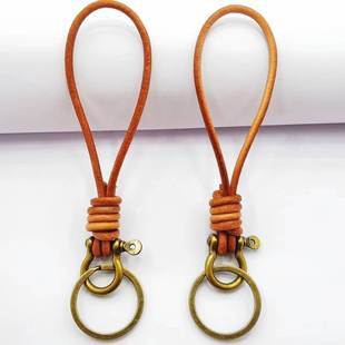 美式手工牛皮绳钥匙扣复古马蹄扣气车钥匙圈真皮钥匙链包挂饰