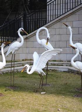 户外仿真白鹭摆件玻璃钢园林水景雕塑玻璃钢庭院假山草地鸟类装饰