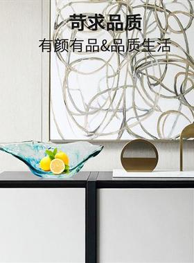 现代简约透明树脂果盘样板间客厅茶几桌面创意托盘蓝色装饰摆件