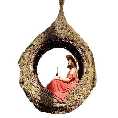 网红鸟巢吊椅户外海边沙滩秋千同款大型吊床爱心打卡鸟巢落地秋千