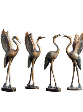 仿铜仙鹤雕塑户外大型水池玻璃钢中式庭院装饰抽象丹顶鹤景观摆件