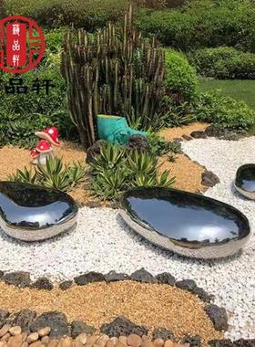 售楼部户外草坪不锈钢镜面鹅卵石装饰摆件水池金属几何石头雕塑