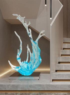 现代轻奢高档酒店大堂透明树脂雕塑浪花摆件客厅电视柜玄关装饰品