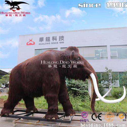 大型仿真长毛猛犸象组合电动机械动物模型华龙工厂制作景区商场.