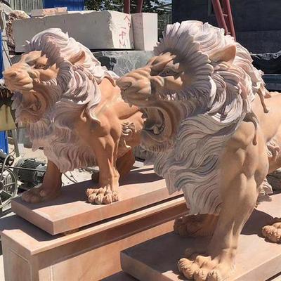 石狮子摆件动物雕塑中欧式爬狮一对酒店别墅工厂门口小区户外石雕