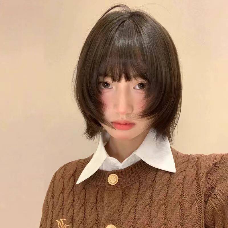 糯叽小咪假发女层次短发hanni同款整顶假发上杉绘梨衣cos波波头