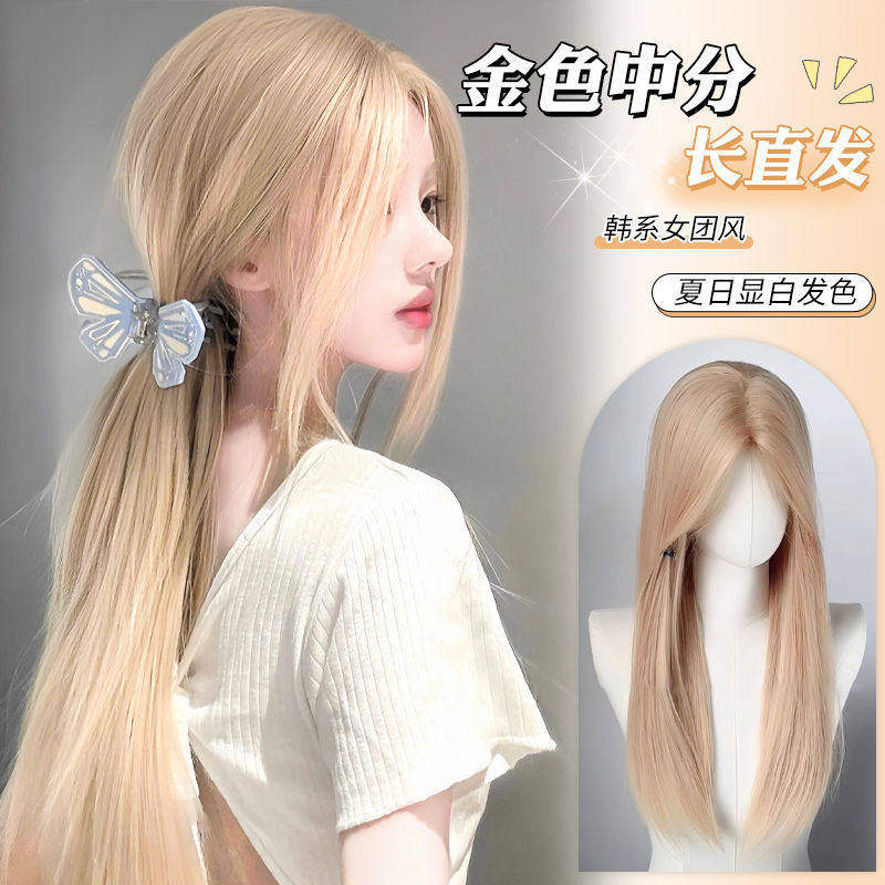 假发女白金色中分长直发