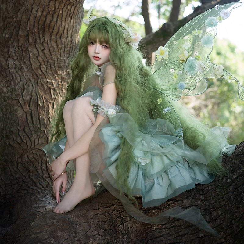 糯叽小咪网红绿色假发lolita少女洛丽塔羊毛卷森系写真1m长卷发