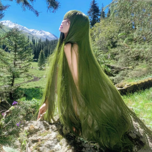 假发女长发100cm绿色森系写真cos夏季Lolita万用假毛毛娘造型漫展