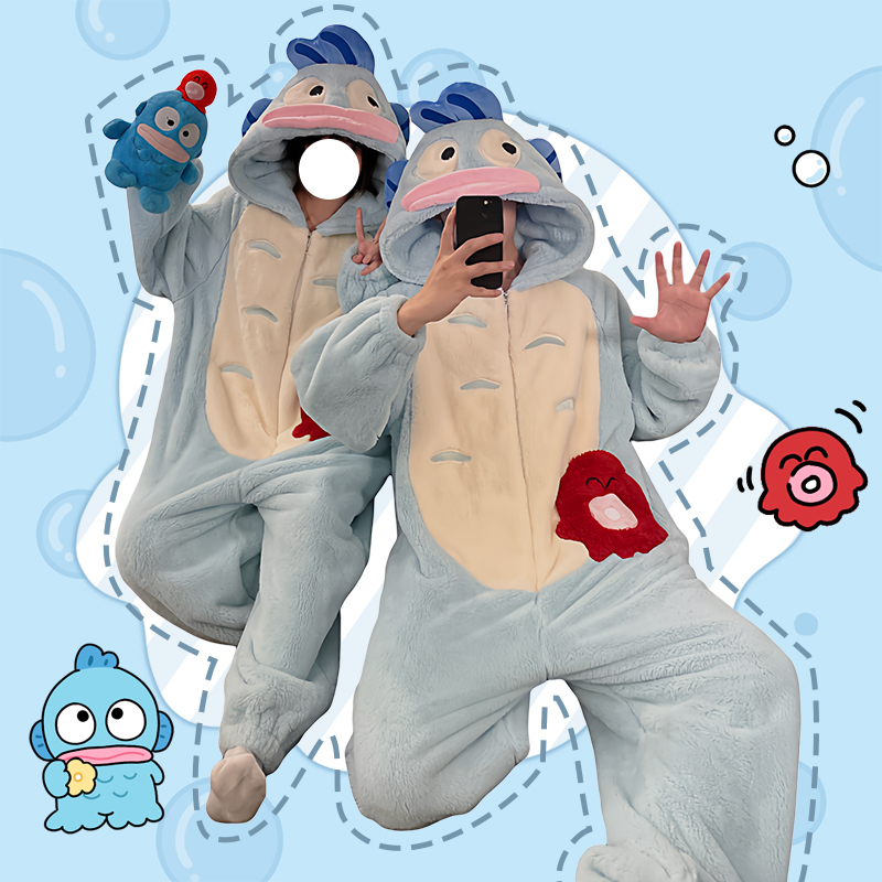 搞怪小丑鱼连体睡衣情侣款秋冬季加厚珊瑚绒男女士可爱卡通家居服