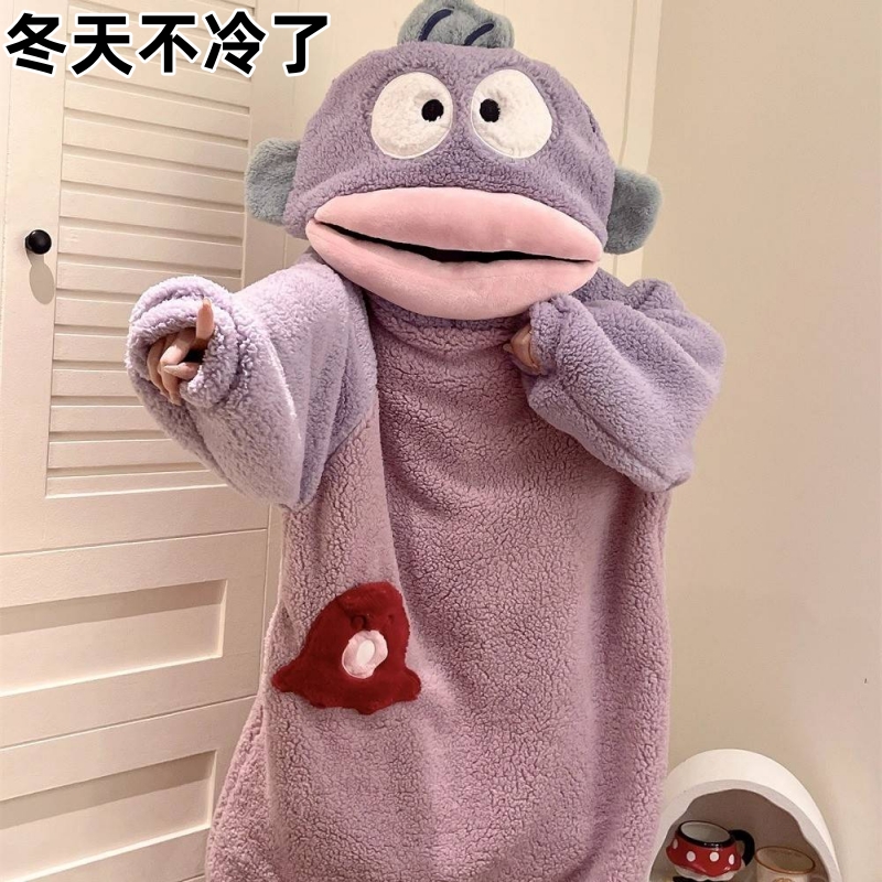 小丑鱼连体睡衣冬季搞怪可爱保暖珊瑚绒宽松大码睡袍大嘴鱼家居服