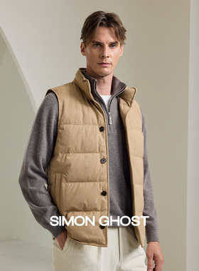 SIMON GHOST 男士秋冬新款麂皮绒马甲休闲黄色羽绒马夹外套上衣