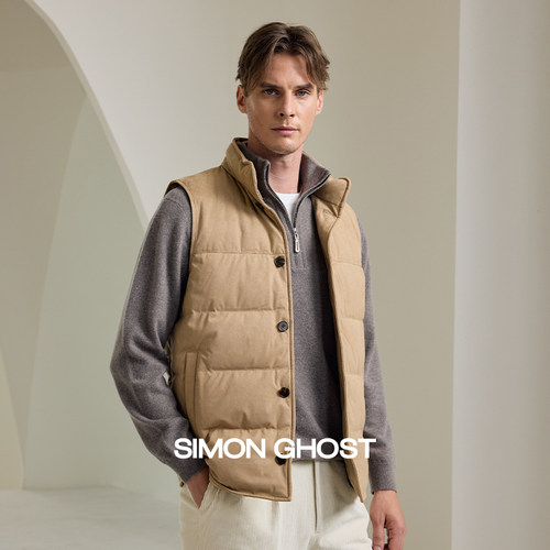 SIMON GHOST 男士秋冬新款麂皮绒马甲休闲黄色羽绒马夹外套上衣