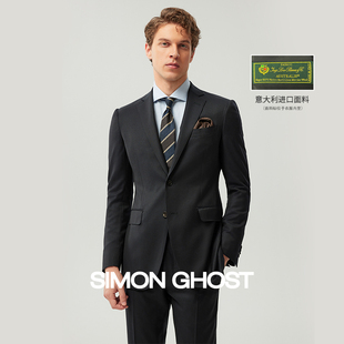 PIANA面料黑色人字纹150支纯羊毛西服套装 LORO 男 GHOST新款 SIMON