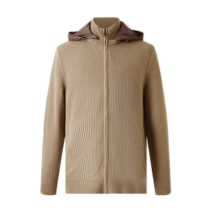 SIMON GHOST秋冬新款男士华夫格连帽针织衫休闲卡其色开衫外套