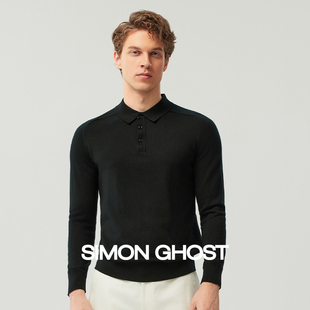 纯羊毛保暖咖色可机洗针织衫 黑色POLO领毛衣男新款 GHOST SIMON