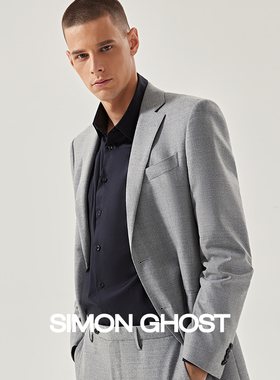 SIMON GHOST羊毛西服套装男商务正装黑色结婚礼灰色西装