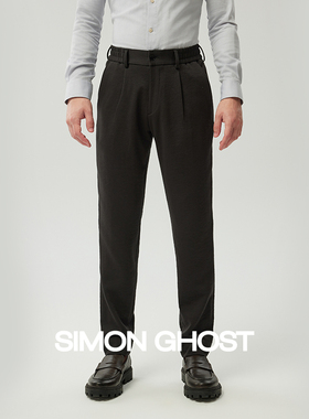 SIMON GHOST秋冬新款男士休闲裤纯色深灰色舒适商务藏青色裤子