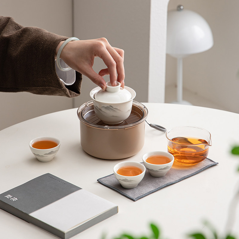 陶瓷旅行茶具盖碗小套装商务伴手礼年会礼品送客户一壶三杯定制,节庆用品/礼品,创意礼盒/礼品套组,淘宝优惠券,粉丝福利购,淘宝优惠卷