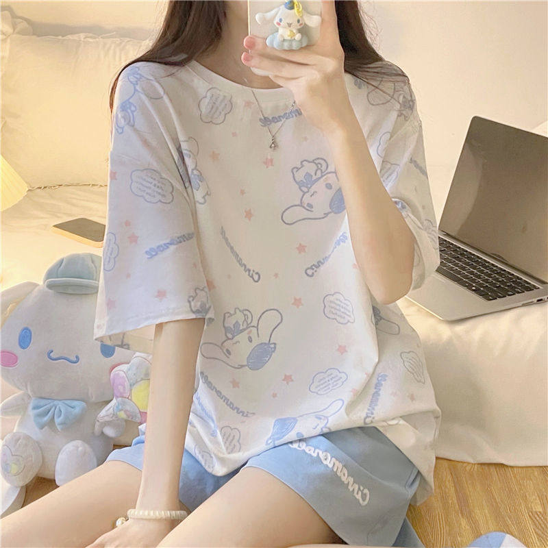 日系ins睡衣女夏季软妹少女可爱玉桂狗甜美可外穿薄款家居服套装