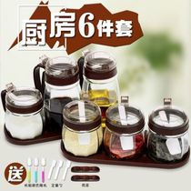 Ceramic oil, salt, soy sauce and vinegar seasoning box suit household combination seasoning bottle and pot storage kitchen wall hanging multi-function