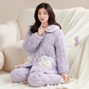香蜜闺秀24403142女士冬季 可外穿 三层夹棉加厚家居服套装