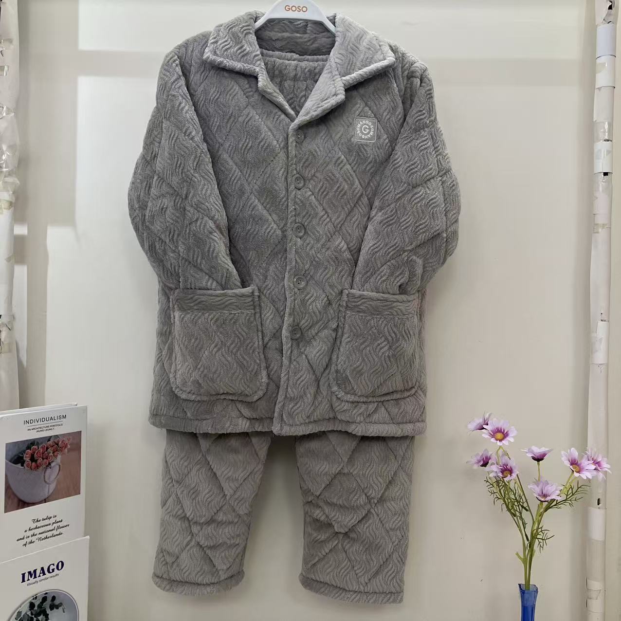 香蜜闺秀冬季男士新款三层夹棉家居服套装加厚防寒保暖可外穿