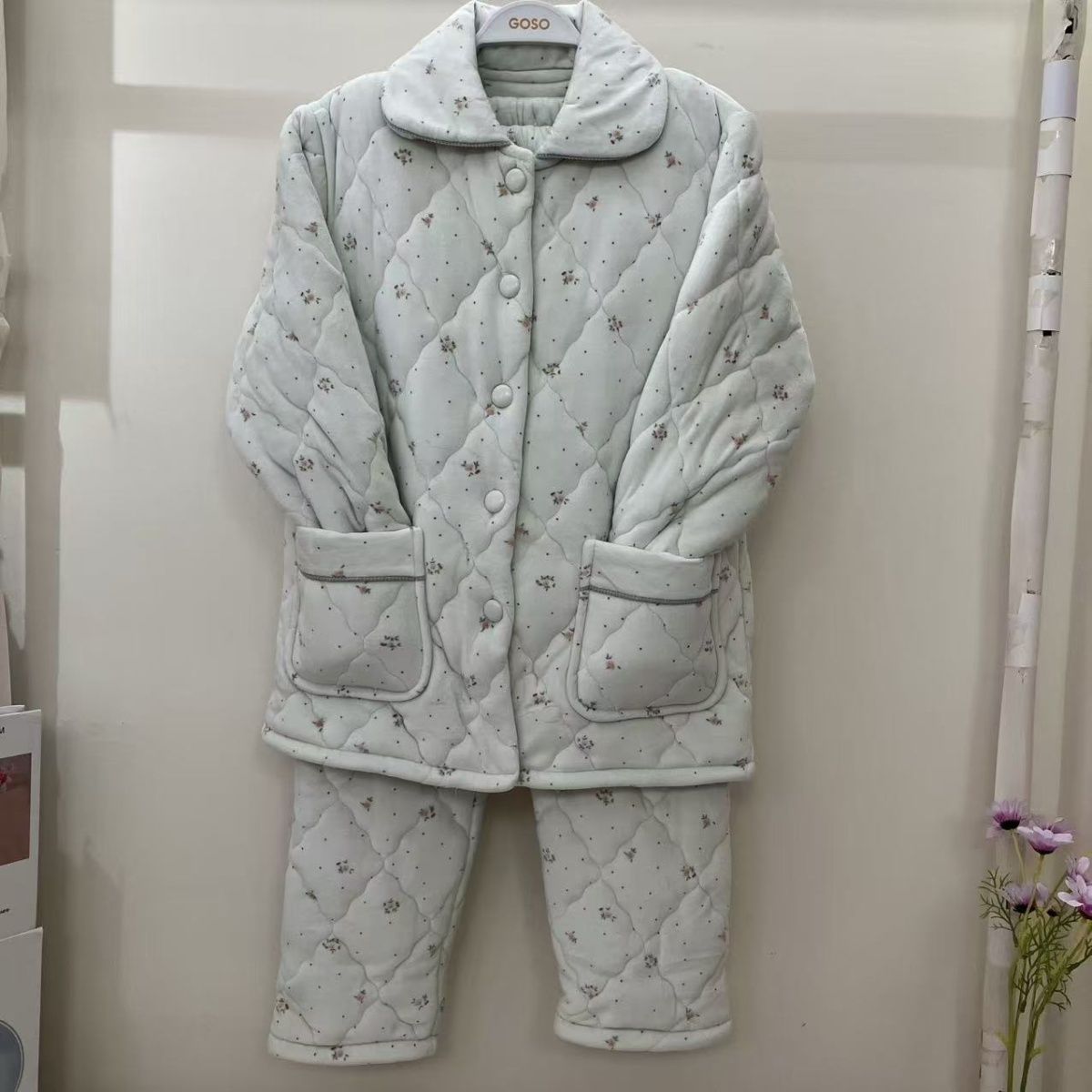 香蜜闺秀25403065女士冬季三层夹棉家居服甜美简约套装保暖可外出