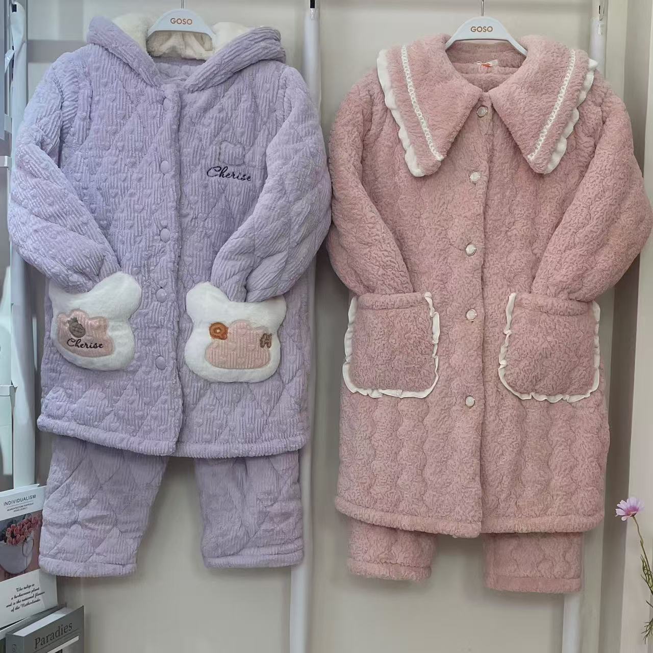 香蜜闺秀24403004冬季女士加厚三层压缩夹棉家居服家居服可外穿