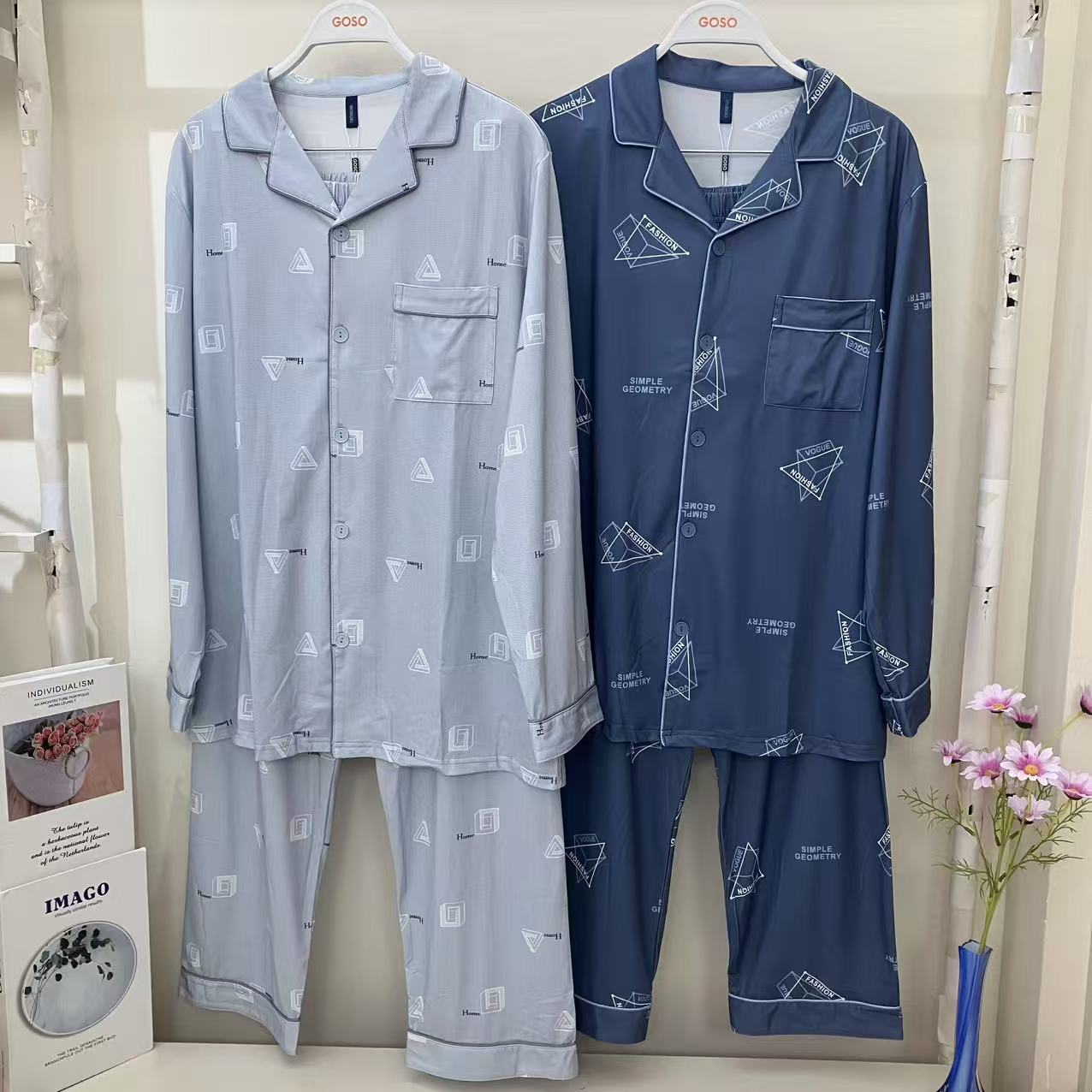 香蜜闺秀牛奶丝男翻领家居服套装