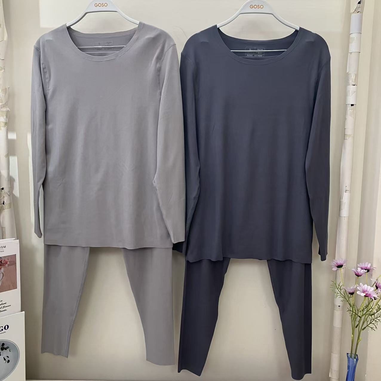 纯色圆领薄款秋衣秋裤套装