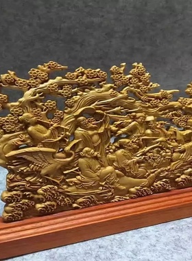 崖柏八仙过海木雕摆件雕双面雕八仙镂空家居办公摆件礼盒装