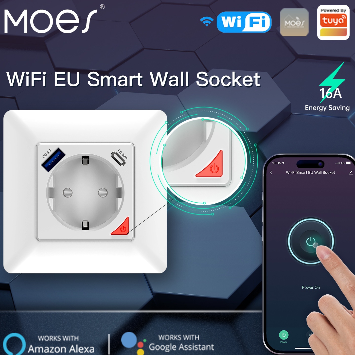 涂鸦WiFi智能家居墙壁插座USB+Type-C快充16Aapp定时智能插座