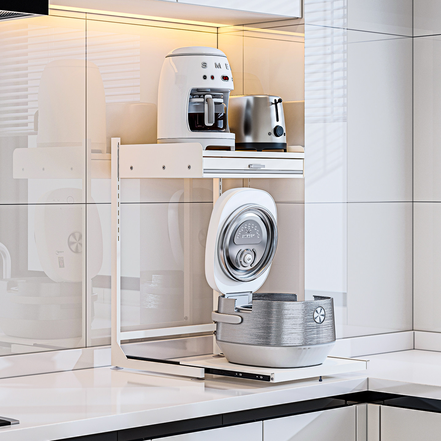 电饭煲烧水壶一体抽屉收纳架