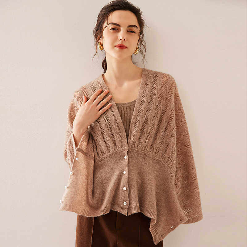 高端山羊绒披肩围巾女开衫秋冬珍珠扣绞花镂空针织围脖多功能斗篷,女装/女士精品,羊绒衫,淘宝优惠券,粉丝福利购,淘宝优惠卷