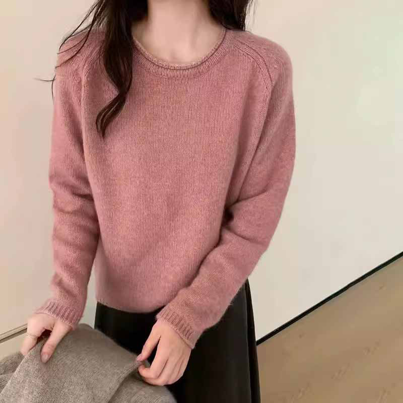 山羊绒女卷边针织打底套头上衣潮