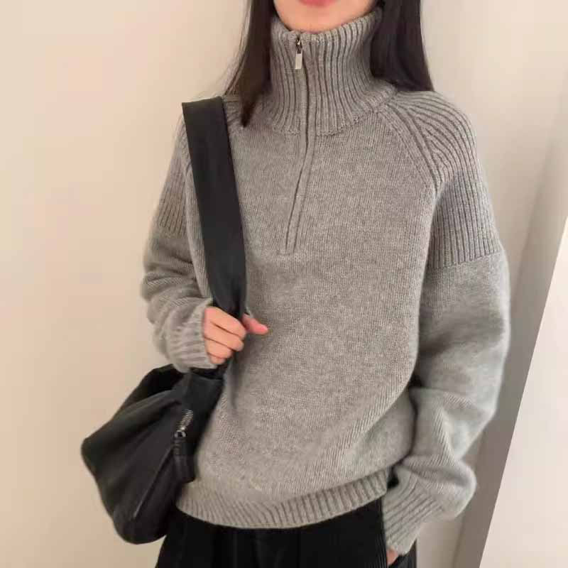 加厚山羊绒女半拉链毛衣打底上衣