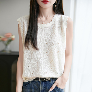 宽松百搭T恤打底衫 25年夏季 女纯色薄款 新款 圆领精纺羊毛针织无袖