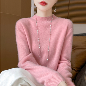 秋冬100%纯羊绒衫女一线成衣半高领无缝针织毛衣宽松羊毛打底上衣