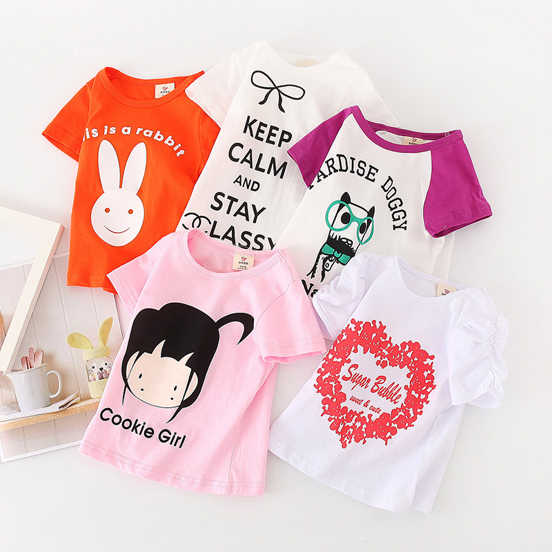 Shell family summer 2020 Korean version simple pattern girls clothing childrens short sleeve T-shirt womens fashion