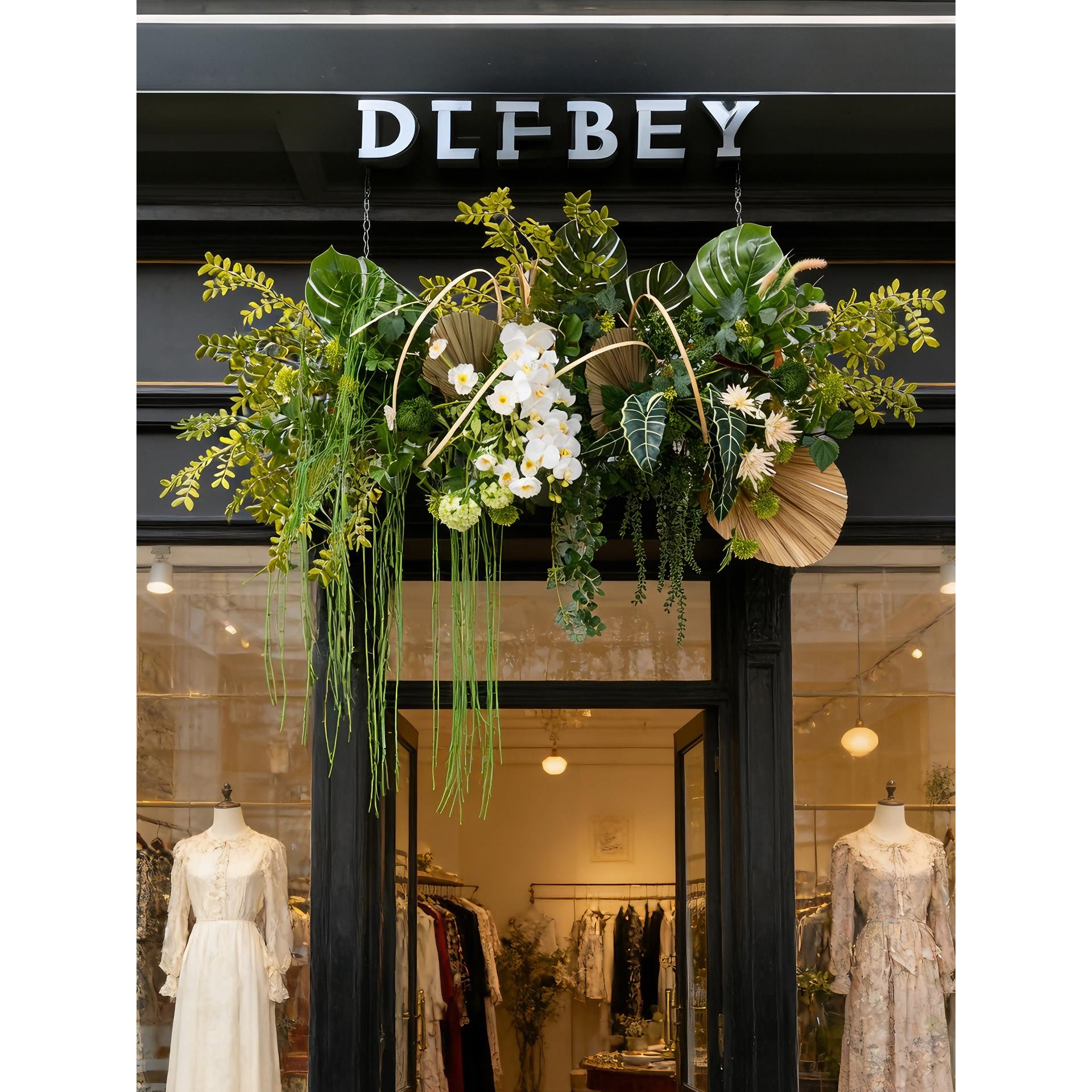 服装店门头装饰仿真花艺壁挂绿植店面橱窗氛围插花墙面垂吊假植物