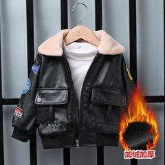 男童春秋皮衣外套2023冬装新款女宝宝夹克中小儿童加绒加厚潮上衣